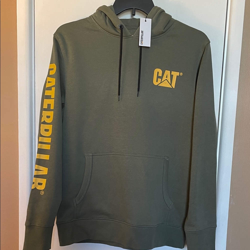 Caterpillar Green Hoodie with Yellow Accents